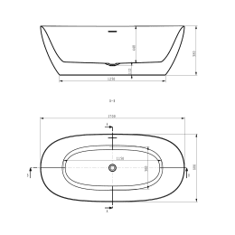 Riho MODEL-A Freistehende Oval-Badewanne 170 x 80 x 58 cm