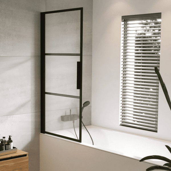 Riho Grid Wannenabtrennung Badewannenaufsatz schwarz 80 x 150 cm