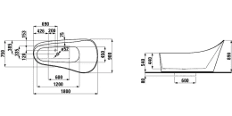 Laufen Palomba Collection Freistehende asymmetrische Badewanne 180x90 cm, LED-Beleuchtung, weiß-matt