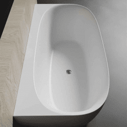 Riho Oval-Badewanne Omega Back2Wall 170 x 80 cm wandstehend 260 Liter Seidenmatt Weiß