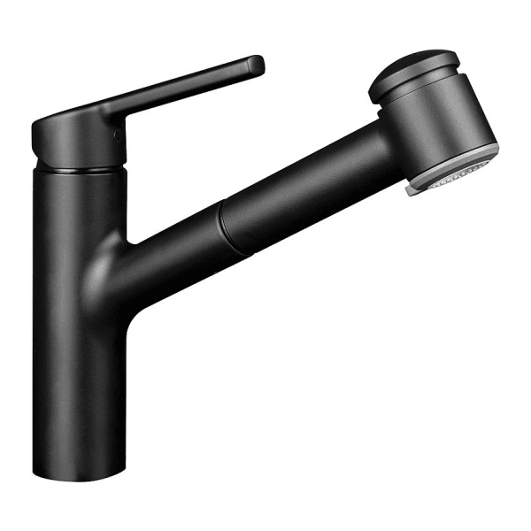 KWC Spültischmischer KWC Luna E herausziehbare Geschirrbrause Ausladung 220 mm schwarz matt