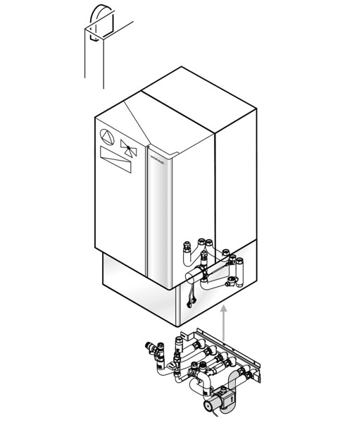 Weishaupt Paket WTC-GW 25-B K-35P Gas, mit Zirkulation und Pumpe, hinten