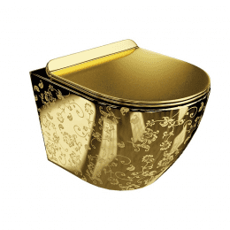 Golden Eye Wand-WC Set spülrandlos gold mit WC Sitz softclose