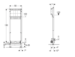 Geberit Duofix Vorwandelement für Dusche, Höhe 1,30 m, mit Wandablauf, Wandarmatur Unterputz, 90-200