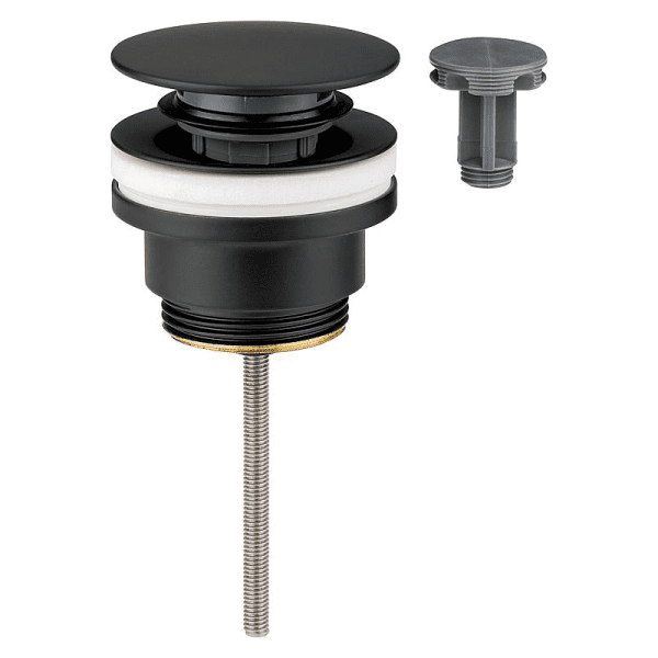 Klicker-Schaftventil Messing Matt Schwarz, DN32 11/4", ohne Überlauf, L: 0-70mm