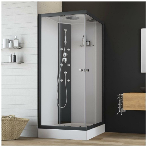 GEO Fix Komplettdusche Eck 90 x 90 x 215 cm Duschkabine Armatur weiß/schwarz