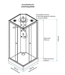 GEO Fix Komplettdusche Eck 90 x 90 x 215 cm Duschkabine Armatur weiß/schwarz