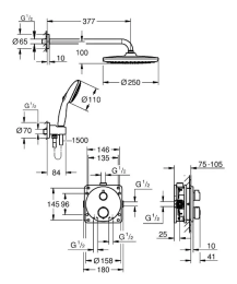 Grohe Vitalio Start Duschset mit Unterputz-Thermostat, Durchmesser 25 cm, 2 Strahlarten, mattschwarz