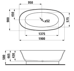 Laufen The New Classic Freistehende Badewanne 190x90x58 cm, weiß matt