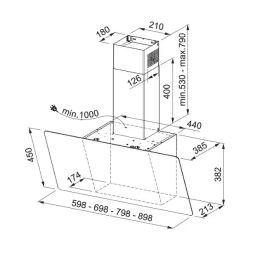 Franke Smart - Dunstabzugshaube FPJ 705 V BK/SS, Breite 70 cm, schwarzes Glas/Edelstahl