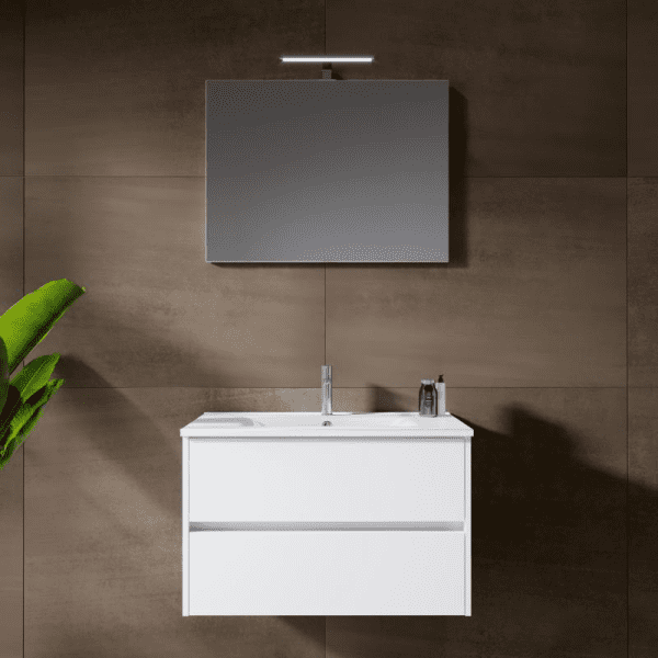 Riho Porto Wave 80 x 46 cm Waschtisch mit Waschtischunterschrank und LED-Spiegel