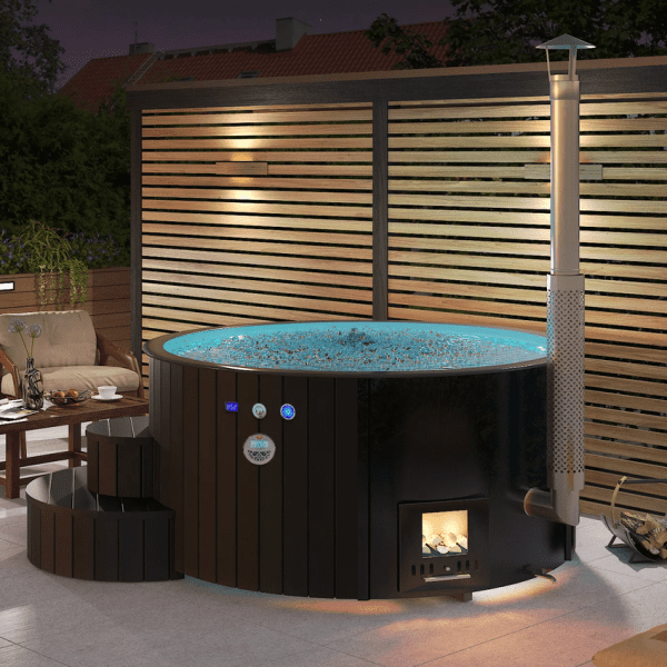 Fjordholz Hot Tub DeLux 200 Black Series SET mit Abdeckung, Spa-System und LED