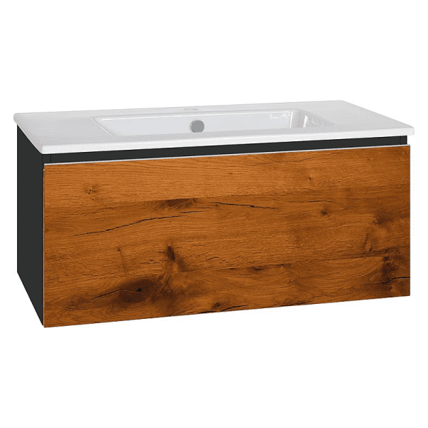 evenes WTU + Keramik-WT ELA Korpus schwarz smt - Front Eiche Furnier dunkel, 910x420x510 mm