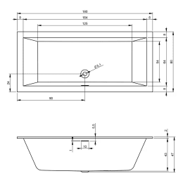 Riho Rethink Cubic Rechteck-Badewanne, 180x80 Einbau weiß