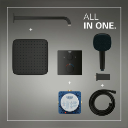 Grohe Brauseset mit Unterputz-Thermostat, mit Einbaukörper, 25x25 cm, 2 Strahlarten, schwarz matt