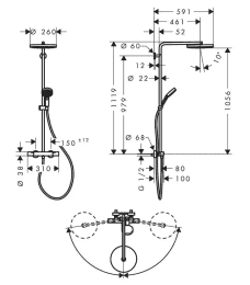 Hansgrohe Pulsify S Puro Aufputz-Duschsystem mit Thermostat mit EcoSmart, chrom