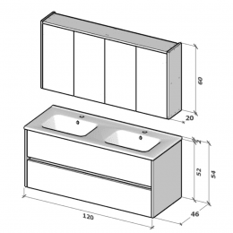 Riho Porto Square 120 x 46 cm Doppelwaschtisch, Unterschrank und LED-Spiegelschrank, Eiche hell