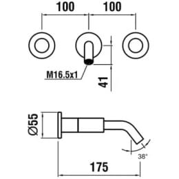 Laufen Kartell 2-Griff Unterputz-Waschtisch Mischer Auslauf 175 mm für Wandmontage