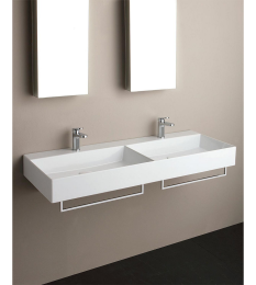 Premium Doppelwaschtisch Elayla 1220x130x450 mm ohne Hahnloch Keramik weiß