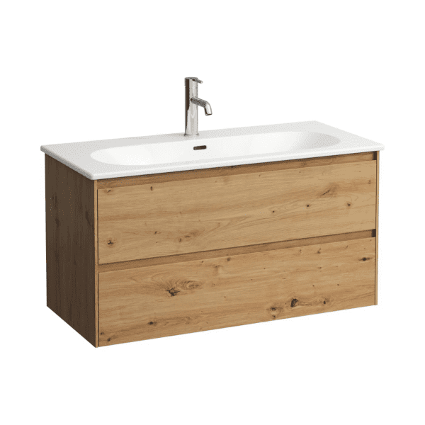 Laufen Lua Waschtisch mit Unterschrank, 51x97x44 cm, 2 Auszüge, Eiche