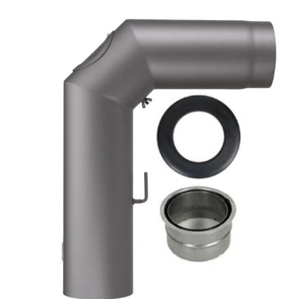 SEM Rauchrohrset DN150, gussgrau, inkl.Drosselklappe, DWF und Rosette