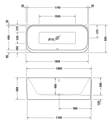 Duravit Happy D.2 Plus Freistehende Badewanne, 180x80 cm, weiß