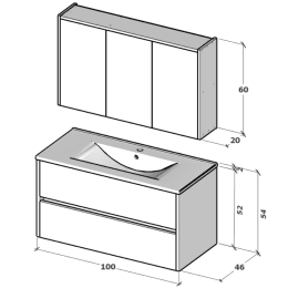 Riho Porto Wave 100 x 46 cm Waschtisch mit Waschtischunterschrank und LED-Spiegelschrank