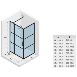 Riho Grid 203 Duschkabine Eckeinstieg mit Festteil und Seitenwand, schwarz matt