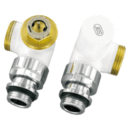 simplex Design-Thermostatventil-Set Winkeleckform D 3933 DN15 (1/2") AG 3/4" (Eurokonus), Weiß (RAL 