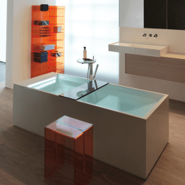 LAUFEN Kartell Rechteckbadewanne freistehend 176 × 76 cm, LED-Beleuchtung & Hubsystem weiß matt