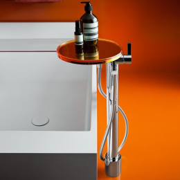 Laufen Kartell Bodenstehende Wannenbatterie Disc, mit Zubehör, Chrom