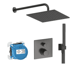 Ideal Standard CeraTherm Duschset mit Unterputz-Thermostat, mit Einbaukörper, 30x30 cm, Magnetic Gre