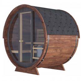 Fjordholz Fass-Sauna Modell Leo mit Vollglasfront