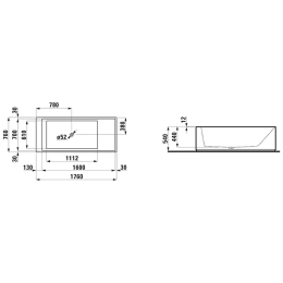 LAUFEN Kartell Rechteckbadewanne freistehend 176 × 76 cm, LED-Beleuchtung & Hubsystem weiß matt