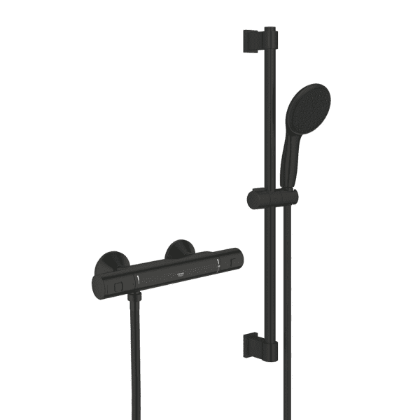 Grohe Duschset QuickFix Precision Start - Duschset mit Thermostat, schwarz matt