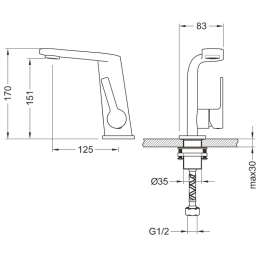 Premium AQVA FLOW Design Waschtisch-Einhebelmischer