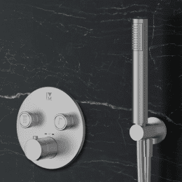 Mariner Duschsystem mit Eden round Thermostat mit Regenpaneel für Deckeneinbau chrom gebürstet