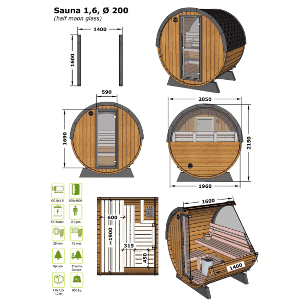 Fjordholz Fass-Sauna Modell Leo mit Halbrundfenster