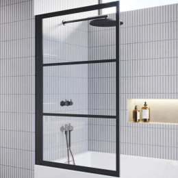 Riho Grid 501 Badewannenabtrennung aus Glas mit modernem, industriellem Look, 80 x 150 cm