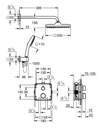 Grohe Vitalio Comfort Duschset mit Unterputz-Thermostat, 25x25 cm, 2 Strahlarten, Chrom