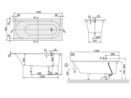 Villeroy & Boch Oberon Rechteck-Badewanne, Einbau 170x75x47 cm weiß