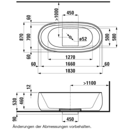 Laufen Il Bagno Alessi One Freistehende Badewanne 183x87 cm, mit LED-Beleuchtung weiß matt