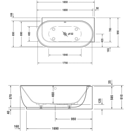 Duravit Luv Whirlwanne mit Air-System 185 x 95 cm Ecke rechts