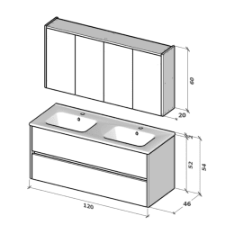 Riho Porto Wave 120 x 46 cm Waschtisch, Waschtischunterschrank und Spiegelschrank