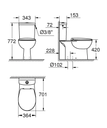Grohe Bau Ceramic Set Stand-WC-Kombination mit Spülkasten + WC-Sitz SoftClose, Rimless, Alpinweiß