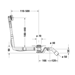 Duravit Ab- und Überlaufgarnitur Quadroval Drehgriff, Bowdenzuglänge 650mm, chrom