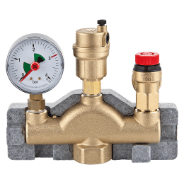 Kesselsicherheitsgruppe bis 50 kW, DN25(1") Messing mit Isolierung, Sicherheitsventil 3bar