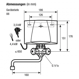 Clage Druckloser Klein-Durchlauferhitzer MH 3/7 mit Armatur für Niederdruck-Armaturen