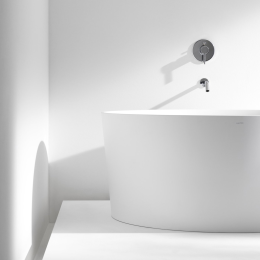 LAUFEN Val Badewanne freistehend rund Ø 130 cm mit integriertem Überlaufkanal weiß matt