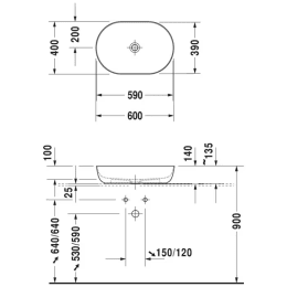 Duravit Luv Aufsatzbecken ohne Hahnlochbank 60 x 40 cm, ohne Hahnlochbank, mit wondergliss